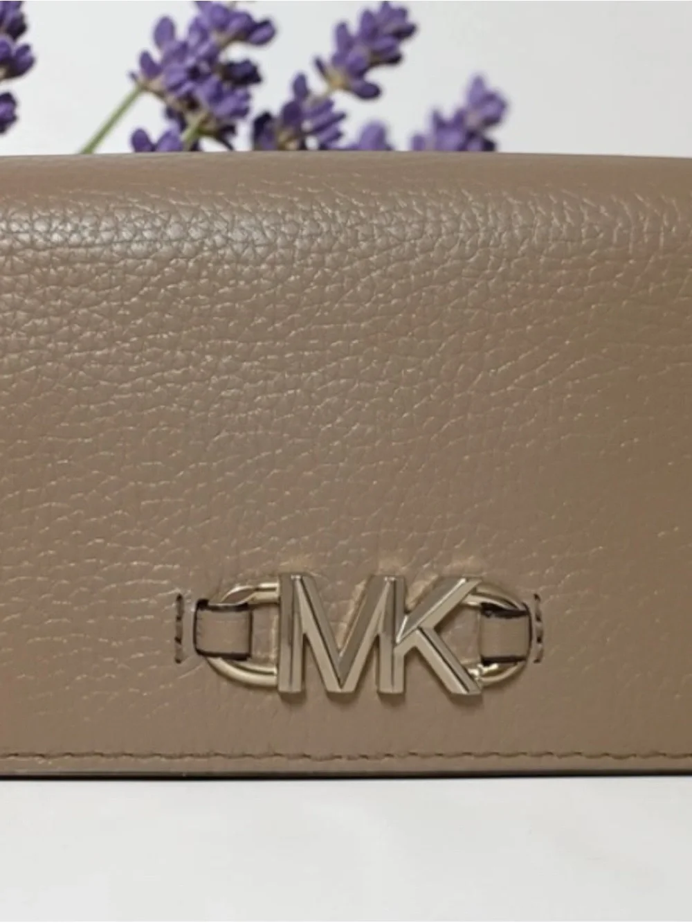 Michael Kors Taupe Pebbled Leather Wallet with Gold MK Emblem